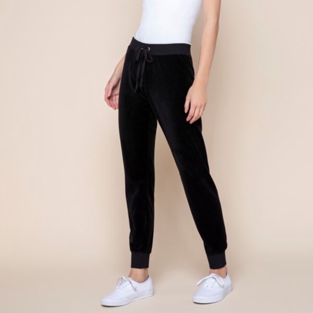 Juicy Couture Pitch Black Velour Jogger Track Pant